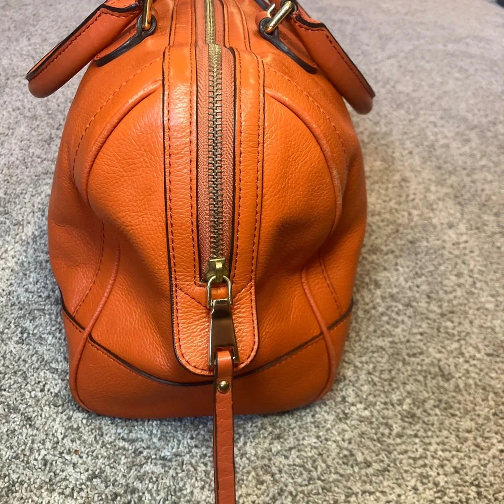 Banana Republic New Evan Satchel Orange Pebbled Leather Gold Hardware Handbag